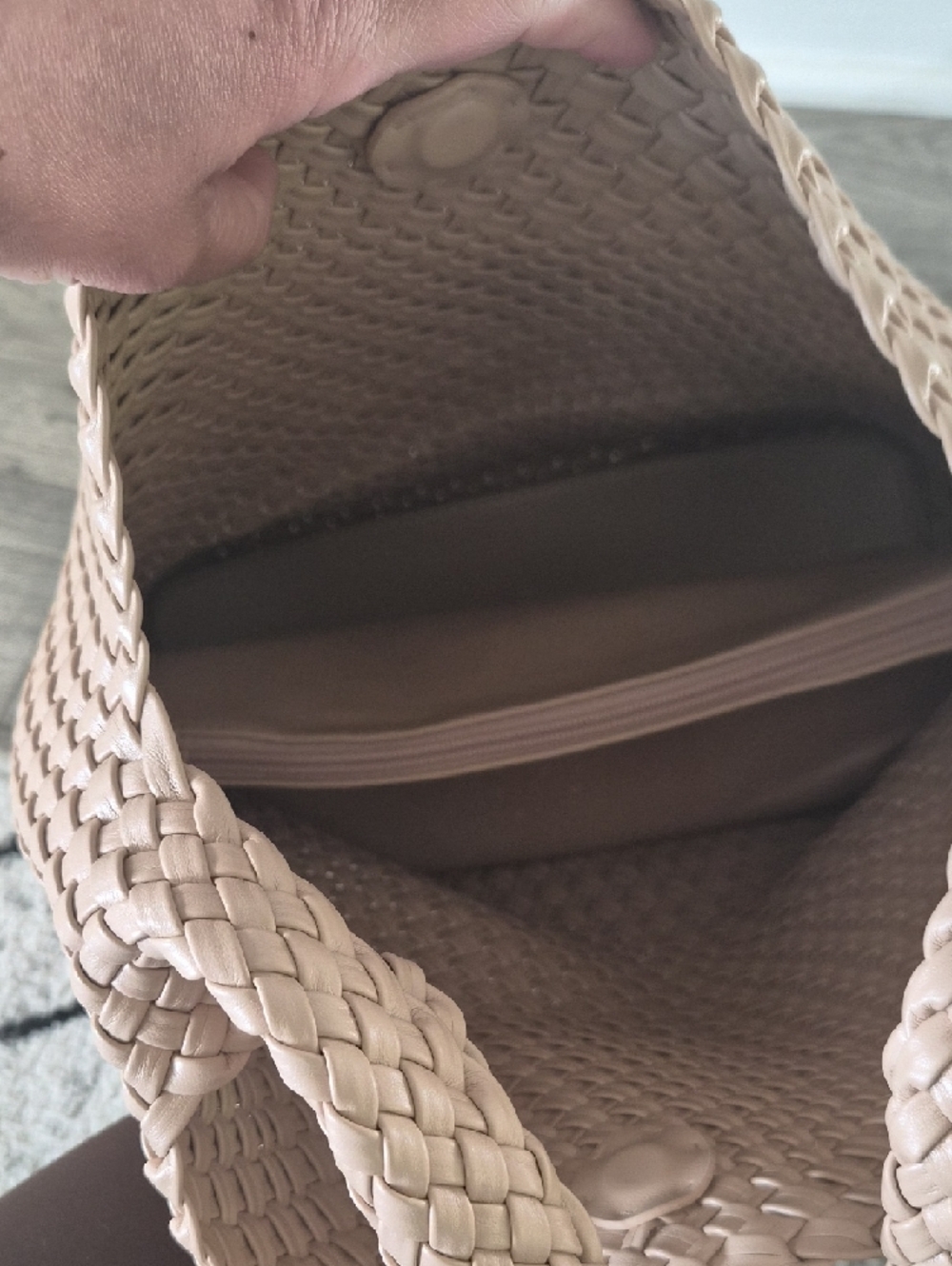 Woven Shoulder Hobo Bag in Light Beige - Picture 3 of 10